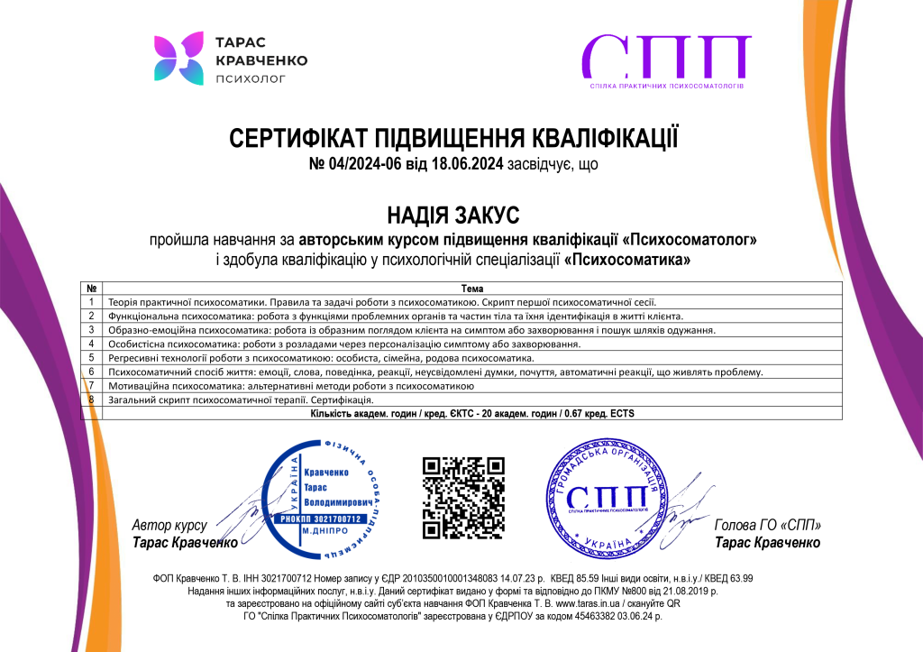 Психосоматика – підвищення кваліфікації